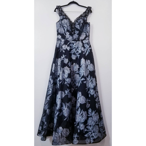 Cameron Blake Metallic Floral Rhinestones Formal Long Dress - Picture 13 of 15